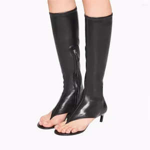 Stivali donne estate moda roma clip punta da 5 cm tacchi gattino tacchi perizoma ginocchio alti signore elastico elastico scarpe lunghe Slim dimensioni 43