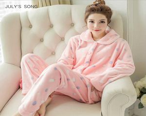 Lipiec 039S Piosenka Zimowa piżama Zestaw Kobiety Sleep Flannel Długie rękawy piżama różowa urocza zwierzęcy odzież domowa gruba kombinezon domowy sh4576768