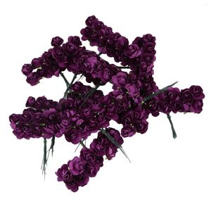 Dekorativa blommor 144st mini Petite Paper Artificial Rose Buds Diy Craft Wedding Decor Home Purple