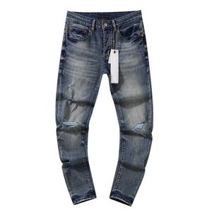 Mäns jeans toppkvalitet lila roca märke jeans high street hip hop mode varumärke retro antik låg midja täta byxor mens perforerade jeans j240527