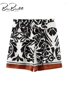 Kvinnors shorts blingblingee y2k tryckt lapptäcke Kvinnor Lossa faux linne sommar elastisk hög midja båge bunden kvinnlig kort byxa