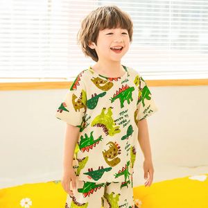 2 4 6 8 10 lat PJS PJS Sets Summer piżama dla dzieci bawełniane chłopcy twowa odzież śpiąca piżama krótkie rękawy Dziewczyna Zestawy nocne 240528