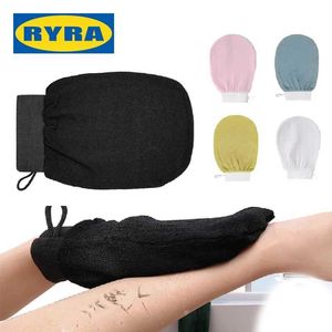 Badverktygstillbehör Dubbelsidig Hammam Scrub Mitt Magic Peeling Glove Exfoliating Tan Shower Tow Handduk Borttagning Mitt Badrumstillbehör Z240528