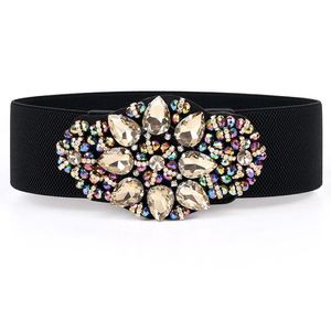 Cintos da moda Mulheres Belém elástica de cintura ampla colorida strass cristal flor lady girls estique cintura Cummerbund para vestido 264q