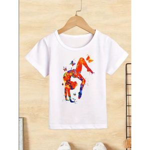 Partihandel gymnastik dansare tryck t-shirt dans flickor kläder baby t-shirt söt casual short hylsa barn toppar l2405