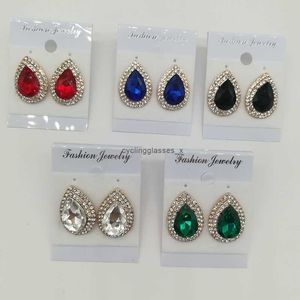 2024 Fashionable Water Droplet Five Color Glass Stone Versatile Shining Diamond Earrings for Women and