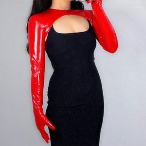 Five Fingers Gloves 2021 LATEX BOLERO Shine Leather Faux Patent Red Top Cropped Shrug Women Long Gloves1 234V