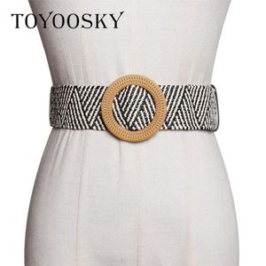 2020 Bohemian Knitted Women Belt Ethnic Wide Belt for Dress Overcoat with Round Square Pin High Quality for Party 270W