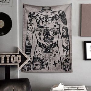 Tapestries HXT Oldschool Tattoo Amikaki West Coast Locomotive Hanging Cloth Wall Decor Bar Industrial Background Tapestry Home Decoration