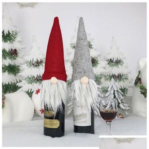 Juldekorationer Skicka ny presentpåse Santa Claus vinglasflaska Set Champagne Decoration Drop Delivery Home Garden Festive Party Dhebf