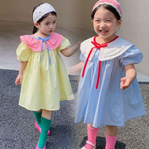 Preppy Summer New Doll Collar Sweet Princess Dress For Girls 3-8 Years Old Students Children'S Clothing L2405