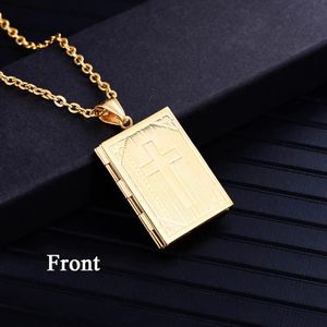 Religious Cross Locket Necklace Pendant 14K Gold Photo Frame Memory Necklace For Women/Men Christmas Gift Hot Sale