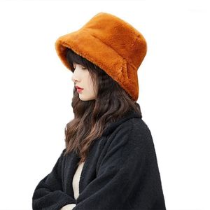 Faux Fur Winter Bucket Hat For Women Girl Fashion Solid Thickened Soft Warm Fishing Cap Vacation Hat Cap Lady Outdoor1 210V