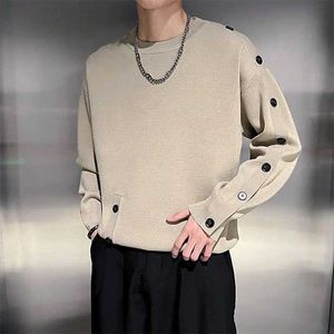 남자 스웨터 2024 봄과 가을과 겨울 패션 개인 둥근 목 버튼 디자인 단순한 느슨한 긴 슬리브 스웨터 Q240527