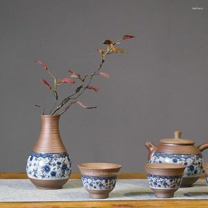 Vasos azuis e brancos pequenos vasos antigos cerâmica retro cerimônia de chá grossa decoração da sala de estar