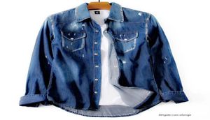 mens designer denim jacket jeans pierced bleach wash retro DSJ2 casual fit denim shirt Italy brand handsome man high quality1271265