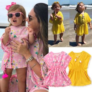 lioritiin New Fashion Kids Babys Girl Dress Beach Seach Sunsice Short Short-Neck Cotton Flower Fringe Dresses Bikini Cover Bikini