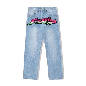 Męskie Plus Size Spodnie Hip Hophoidery Gradient Dżinsy Męskie Zarwytane proste wydrukowane dżinsowe spodnie uliczne 2247