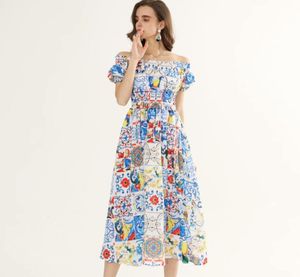 Women039s Runway Dresses Slash Neckline Short Sleeves Sexy Off the Shoulder Printed Elastic Waist Fashion High Street Dresses6472086