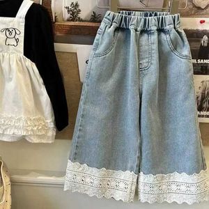 Jeans Korean children wearing 2023 spring girl jeans lace casual pants for big boys and little girls straight leg childrens WX5.27OU0X