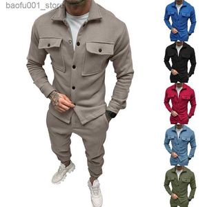 Men's Tracksuits American Style Fashion Suit Mens Clothing Autumn and Winter Outdoor Leisure Sportswear Lapel Jacket Troushers Desenvolvimento de duas peças Q240528