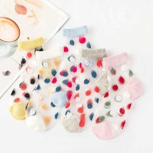 Çocuk SOCKS 1-12YEAR Çocuklar Çocuk Bebek Kız Mesh Elastik Çoraplar Yaz Kirleri Renkli Noktalar Kristal İpek Çorap Cam Filament Toddler SOCKS D240528