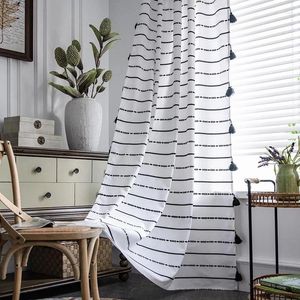 Curtain American Bohemian Curtains Striped Cotton And Linen Bedroom Bay Windows White Blackout Decoration