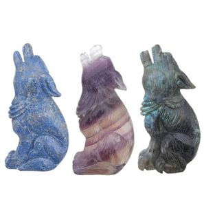 Dingsheng Holiday Gift Natural Quartz Crystal Wolf Spirit Beast Wolves Figurin Fluorit Labradorite Hand snidade hantverk Heminredning2336034