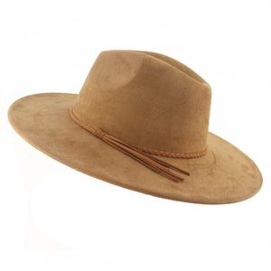 Faux zamszowy top hat 9 5 cm brzegi fedora kapelusz mężczyźni kobiety jesienne zima poczuć jazz hats klasyczny kościół fedoras chapau sombrero mjer 175n