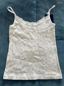 Kvinnors tankar Floral Eyelet Bow Tank Topps Kvinnor Summer Lace Trim Cotton Sleeveless Slim Camisole Kvinna Vintage Sweet Y2K Crop Top