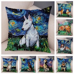 Pillow Oil Painting Pet Dog Cover Decor Cute Color Animal Pillowcase Soft Plush Case Covers For Sofa Home Children Room