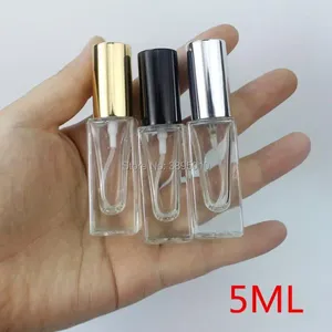 収納ボトル5ml透明な四角いゴールドシルバーブラックアルミニウムキャップガラス香水スプレーボトルF613