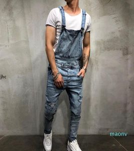 2020 Fashion Mens Ripped Jeans Jumpsuits Street Ejressed Hole Denim Bib Overalls For Man Suspender Pants Storlek MXXL P7269634