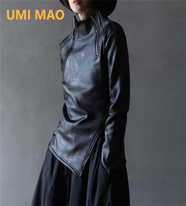 Umi Mao Dark Yamamoto Style Oregelbundet stativ Kull Diagonal dragkedja faux läder tröja kvinnlig cool svart gotisk jacka y2k 2203591986