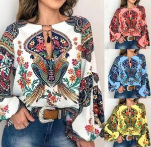 S5xl Women Bohemian Clothing Shirt Plus Size Camicia vintage Floral Tops Curse Blusa Casual Feminina Plus 20215156898