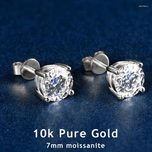 Bolzenohrringe Ainuoshi zertifiziert 10 km reines Goldschraub Ohrring 7mm 1.2ct vier Klauen Moissanit für Frauen funkelnder Schmuck Geschenk