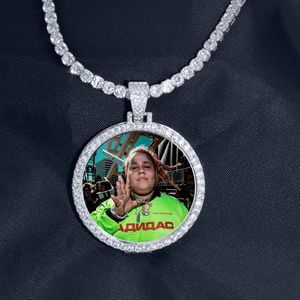 Custom Made Photo Pendant Necklace 4mm Tennis Chain Gold Silver Color Iced Out Cubic Zircon Men Hip hop Jewelry Gift 220l