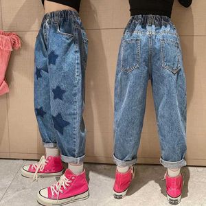 Hose neue Modejeans für Girl Geometry Muster Jeans Freizeitstil Kid Denim Hosen Frühling Herbst Kinderkleidung 6 8 10 12 14 Jahre Y240527