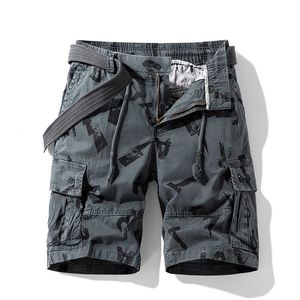 Calças de roupas de trabalho multicoloridas impressas e impressas da moda calças multi-bolso de verão soltas shorts casuais retos 240527