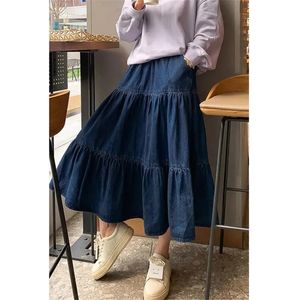 Women Plus Size 5xl Denim Skirt Maxi Long Jeans Skirts Girls Pleated Korean Fashion Clothing Harajuku Mujer Faldas Blue Vintage 240528