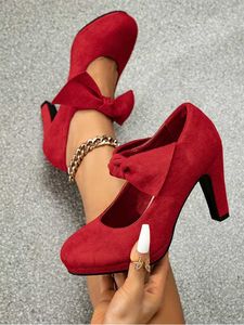 Отсуть обувь весна/лето женские новые толстые каблуки эластичный пояс красный банкет -банкет на высоких каблуках H240527 G8XT