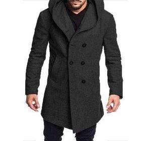 Mode män huva långärmad vinter varm hög kvalitet ullrock parka huva krage dike outwear överrock långjacka peacoat 2627517