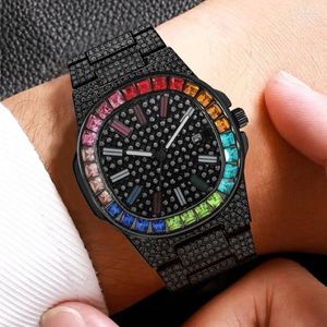 Wristwatches Mens Watch Top Brand For Men Women Luxury Iced Out Black Gold Crystal Calendar Fashion Wrist Watches Relogio MasculinoWris 195C