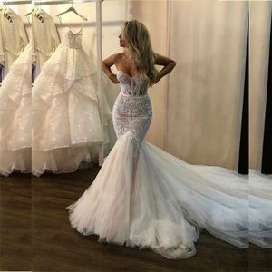 Romantic Lace Illusion Corset Bodice Wedding Dresses Sequined Glitter On Mermaid Wedding Dress Sweetheart Wedding Gown For Women