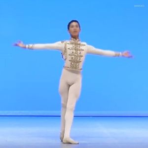 Bühnenverschleiß kostenloses Schiff maßgeschneiderte Männer Ballet Jacken Prince Military Uniform Schichten Tunika Weißgolden Tanzkostüme für Jungen männlich 234i
