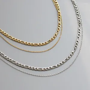 Hängsmycken 2024 Vintage Chokers smycken par 18k guldpläterade dubbla halsband för kvinnor rostfritt stål mäns kedja på nack silverfärg