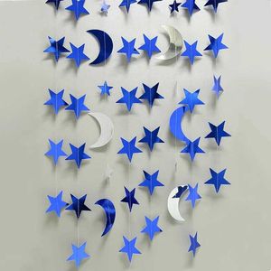 Banners Streamers Confetti Paper Glitter Gold Blue Moon Star String Garland Hanging Banner Wall Party Decorations d240528