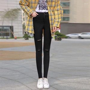 Women's Pants Women Fashion Black White Magic Pencil Rip Hole Ankle-Length Female High Waist Stretch Oversize Gothic Casual Skinny