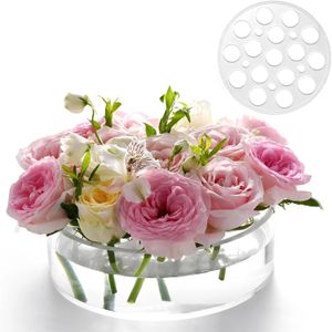 Clear Acrylic Flower Vase Round 16 Holes Floral Centerpiece For Dining Table Decorative Holder Wedding Party Decor 240527