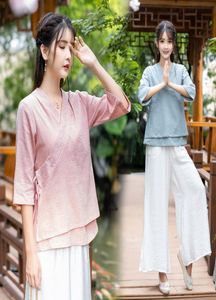 Linen Kungfu Tai Chi Yoga Meditation Set Women Sportswear Summer Loose Jogging Outfit Workout Casual fitness Set Sweatshirtpant5360900